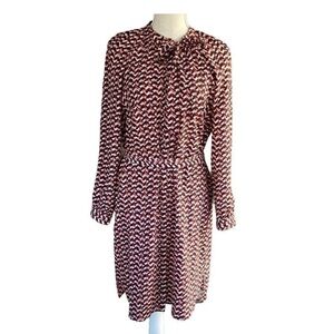 Ann Taylor Button up front Long Sleeve tie waist tie neck Shirt Dress Small S sz